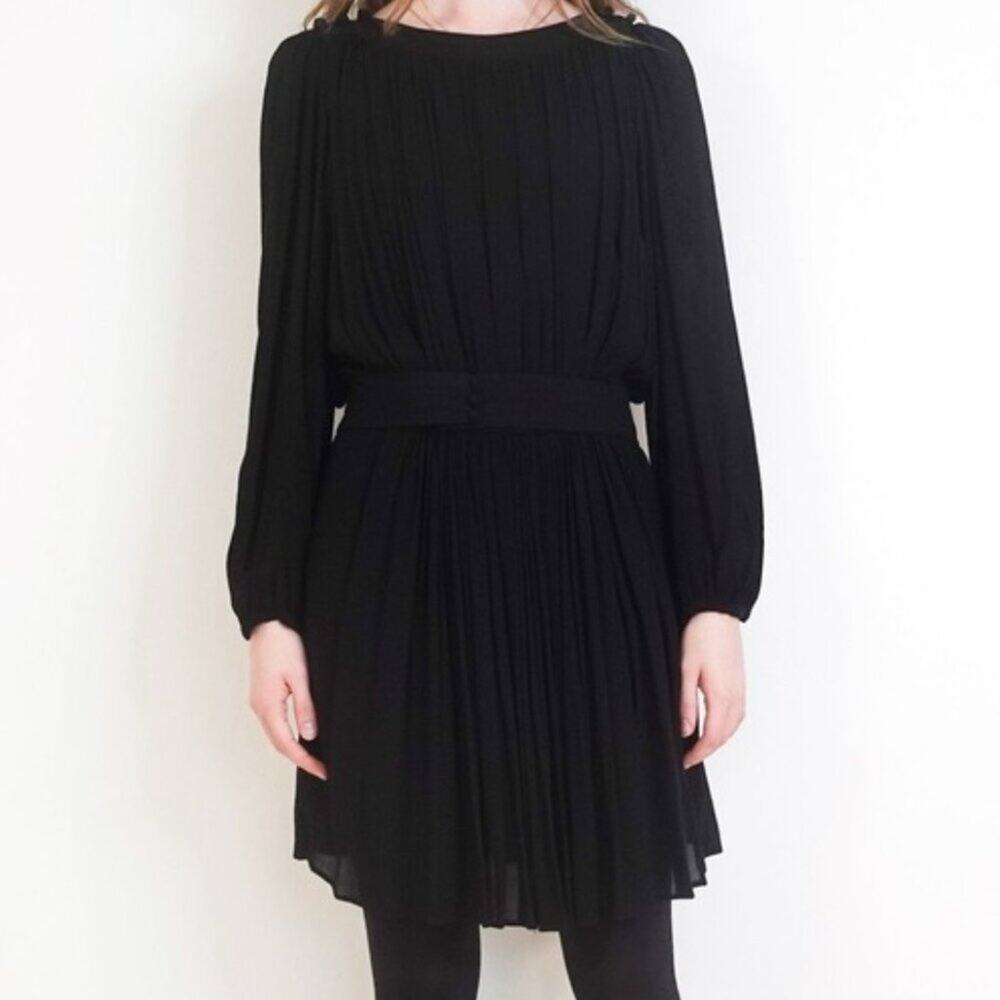 Isabel Marant Etoile Black Pleated Long Sleeve Dress Size 6 Designer Chic